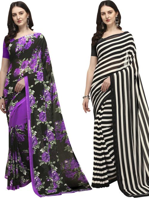 pack of 2 printed casual wear sarees with blouse - 21406081 - Very Small Image - 1
