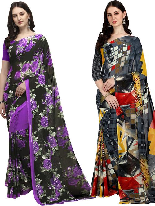 pack of 2 printed casual wear sarees with blouse - 21406084 - Very Small Image - 1