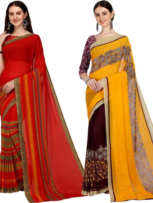 pack of 2 casual wear combo sarees with blouse - 21406085 - Very Small Image - 1