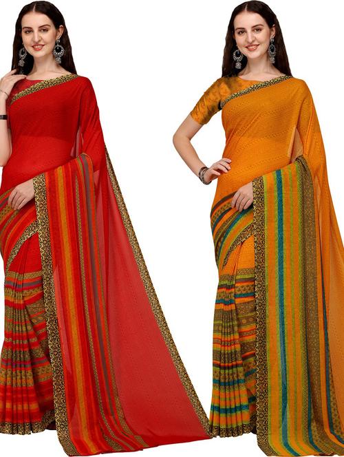 pack of 2 casual wear combo sarees with blouse - 21406086 - Very Small Image - 1