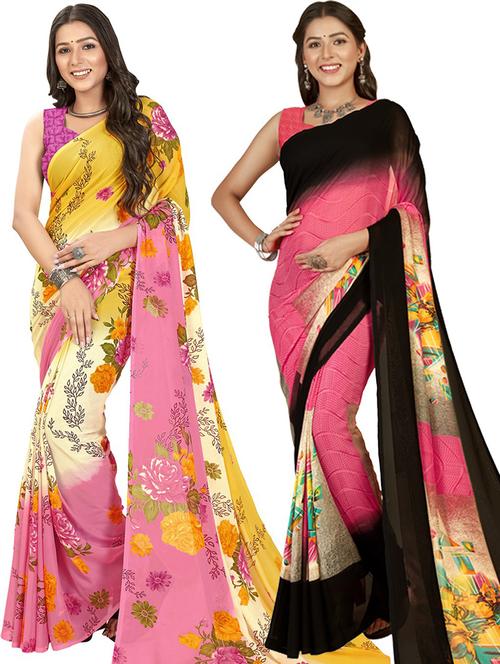 pack of 2 casual wear combo sarees with blouse - 21406089 - Very Small Image - 1
