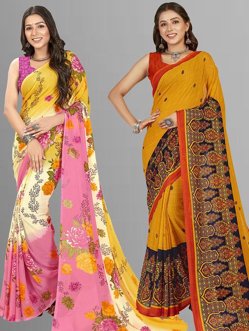 pack of 2 printed casual wear sarees with blouse - 21406093 - Very Small Image - 1