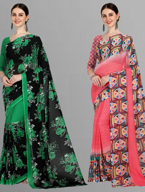 pack of 2 printed casual wear sarees with blouse - 21406094 - Very Small Image - 1