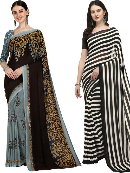 pack of 2 printed casual wear sarees with blouse - 21406096 - Very Small Image - 1