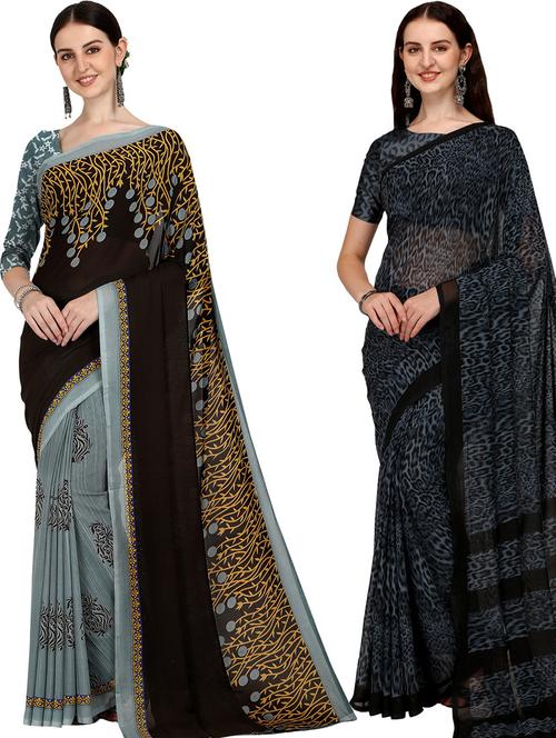 pack of 2 printed casual wear sarees with blouse - 21406098 - Very Small Image - 1