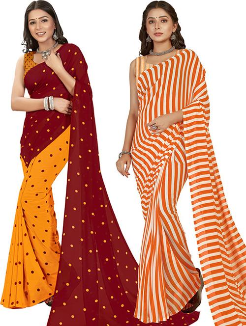 pack of 2 printed casual wear sarees with blouse - 21406101 - Very Small Image - 1