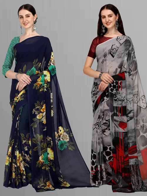 pack of 2 printed casual wear sarees with blouse - 21406103 - Very Small Image - 1