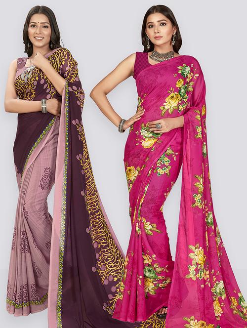 pack of 2 printed casual wear sarees with blouse - 21406106 - Very Small Image - 1