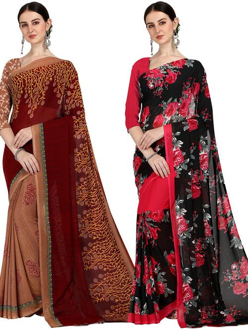 pack of 2 printed casual wear sarees with blouse - 21406117 - Very Small Image - 1