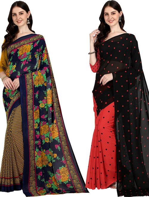 pack of 2 printed casual wear sarees with blouse - 21406119 - Very Small Image - 1