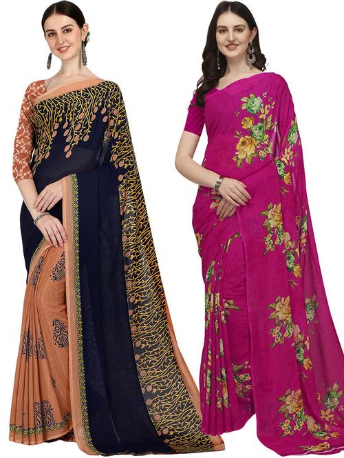 pack of 2 printed casual wear sarees with blouse - 21406121 - Very Small Image - 1