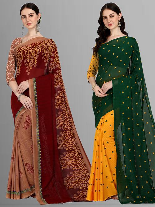 pack of 2 printed casual wear sarees with blouse - 21406122 - Very Small Image - 1