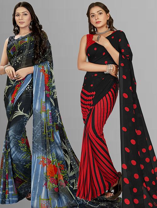 pack of 2 printed casual wear sarees with blouse - 21406125 - Very Small Image - 1
