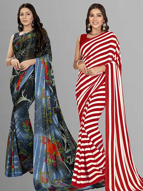 pack of 2 printed casual wear sarees with blouse - 21406128 - Very Small Image - 1