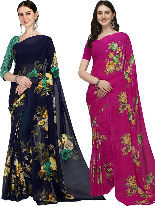 pack of 2 printed casual wear sarees with blouse - 21406131 - Very Small Image - 1