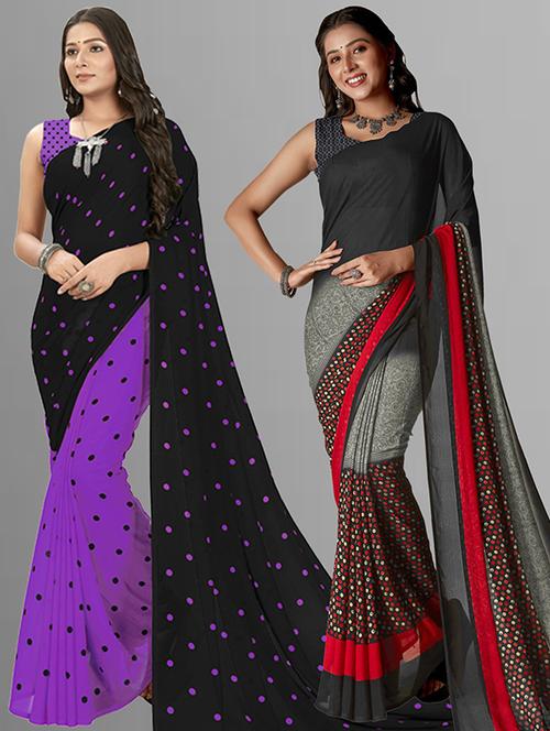 pack of 2 printed casual wear sarees with blouse - 21406136 - Very Small Image - 1