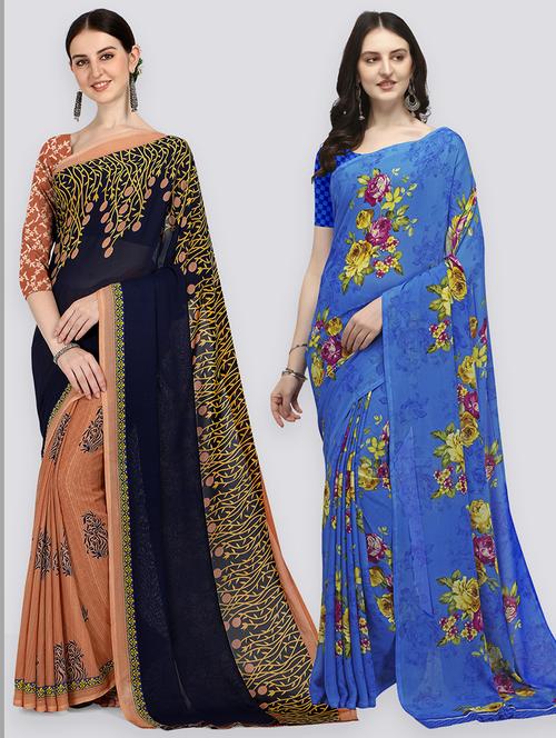 pack of 2 casual wear combo sarees with blouse - 21406142 - Very Small Image - 1