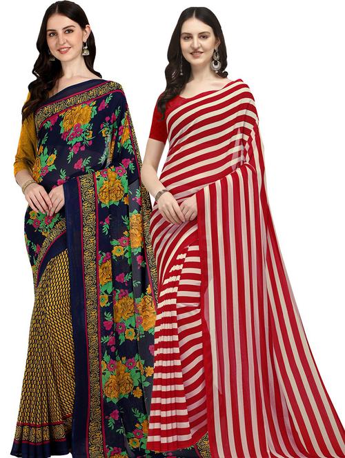 pack of 2 printed casual wear sarees with blouse - 21406149 - Very Small Image - 1