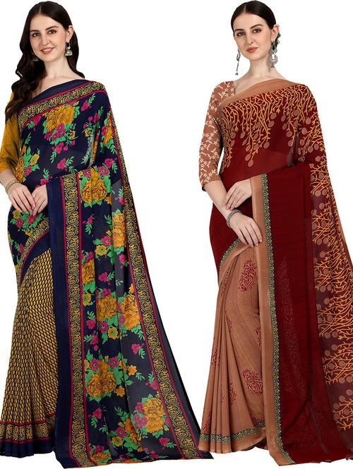 women combo pack of 2 printed saree with blouse - 21406151 - Very Small Image - 1