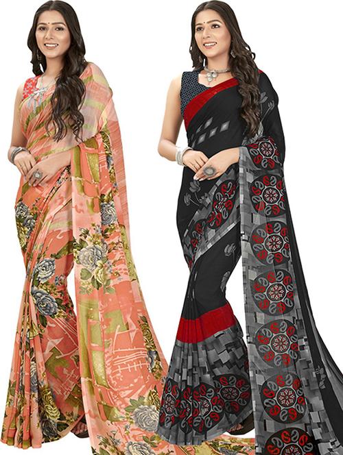 pack of 2 printed casual wear sarees with blouse - 21406156 - Very Small Image - 1