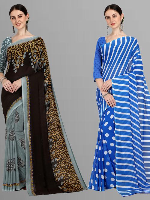 pack of 2 printed casual wear sarees with blouse - 21406161 - Very Small Image - 1