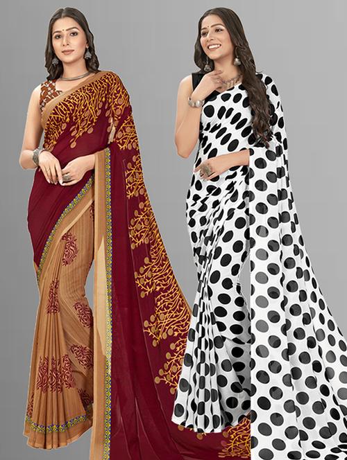 pack of 2 printed casual wear sarees with blouse - 21406162 - Very Small Image - 1