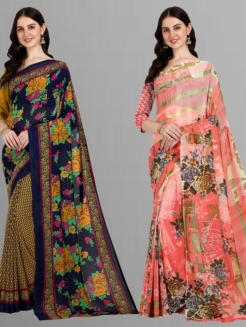 women pack of 2 printed saree with blouse - 21406171 - Very Small Image - 1