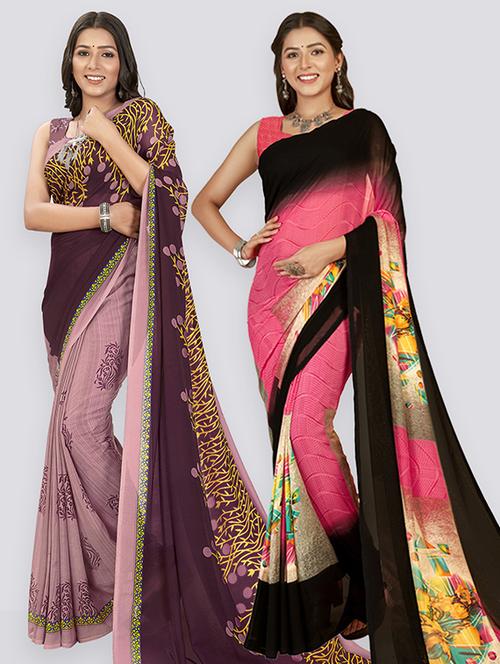 pack of 2 printed casual wear sarees with blouse - 21406182 - Very Small Image - 1