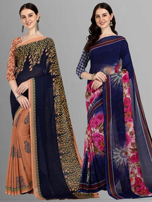 pack of 2 printed casual wear sarees with blouse - 21406185 - Very Small Image - 1