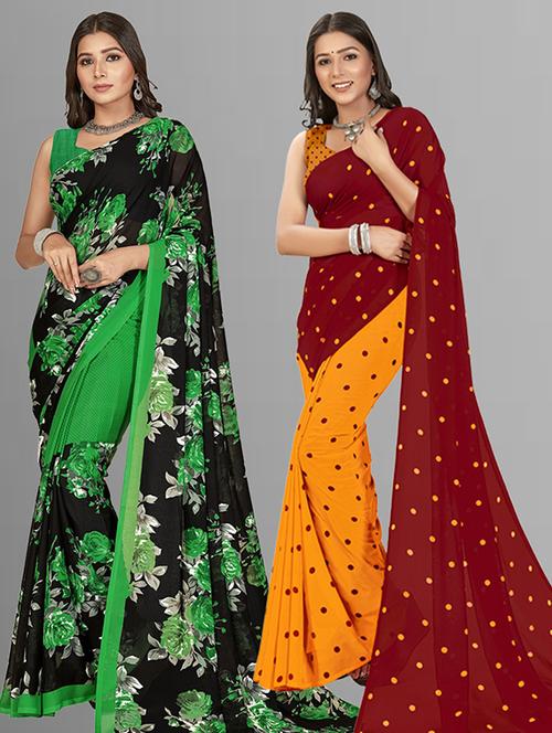 pack of 2 printed casual wear sarees with blouse - 21406188 - Very Small Image - 1