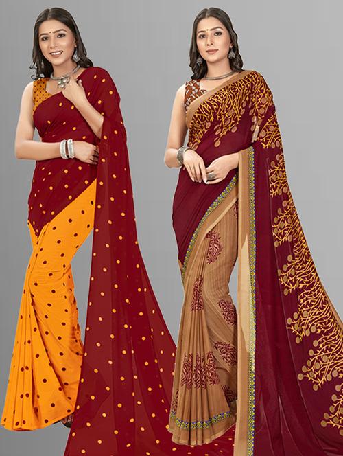 pack of 2 printed casual wear sarees with blouse - 21406189 - Very Small Image - 1