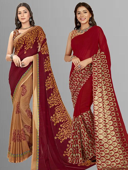 pack of 2 printed casual wear sarees with blouse - 21406190 - Very Small Image - 1
