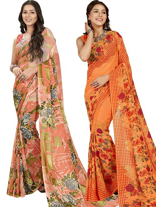 pack of 2 casual wear combo sarees with blouse - 21406192 - Very Small Image - 1