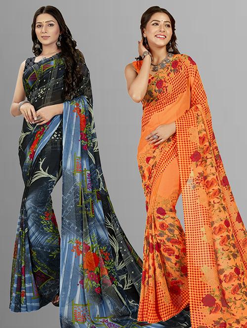 pack of 2 casual wear combo sarees with blouse - 21406196 - Very Small Image - 1