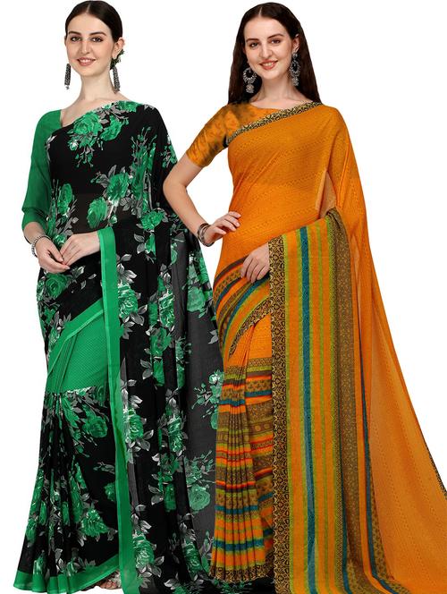 pack of 2 printed casual wear sarees with blouse - 21406197 - Very Small Image - 1