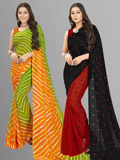 pack of 2 printed casual wear sarees with blouse - 21406199 - Very Small Image - 1