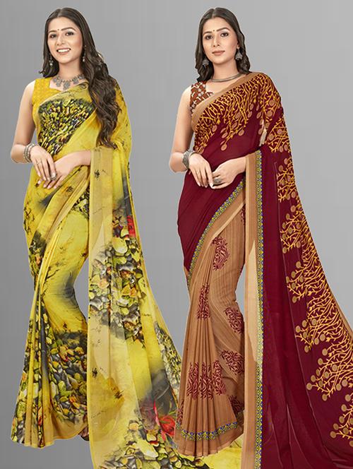 pack of 2 printed casual wear sarees with blouse - 21406200 - Very Small Image - 1