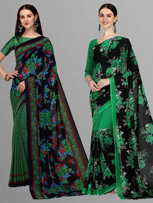 women combo pack of 2 printed saree with blouse - 21406204 - Very Small Image - 1