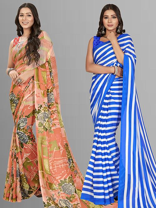 pack of 2 printed casual wear sarees with blouse - 21406205 - Very Small Image - 1