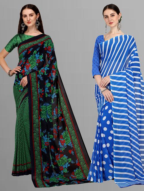 women pack of 2 printed saree with blouse - 21406211 - Very Small Image - 1