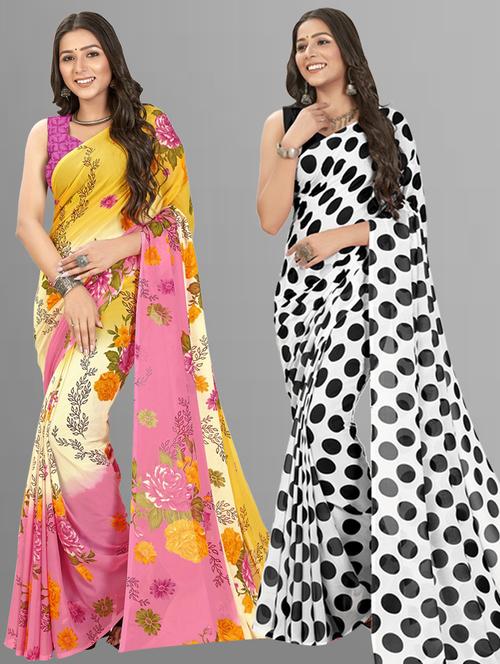pack of 2 multi colored combo saree with blouse - 21406216 - Very Small Image - 1