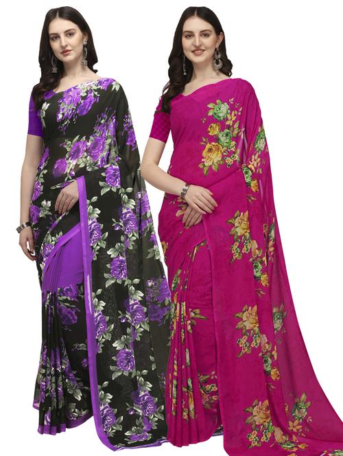 pack of 2 multi colored combo saree with blouse - 21406217 - Very Small Image - 1