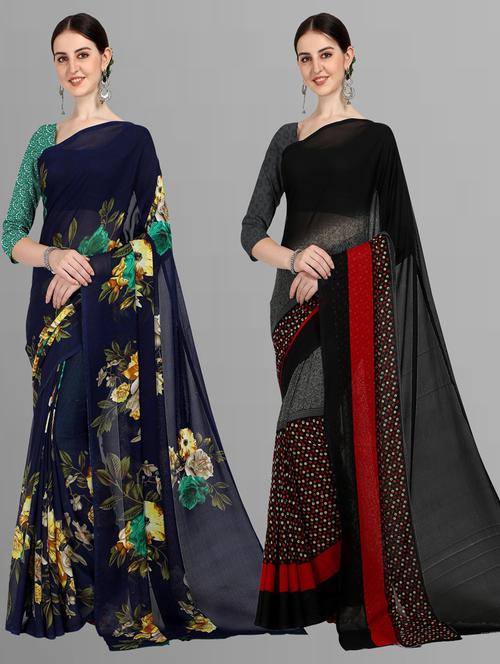pack of 2 multi colored combo saree with blouse - 21406222 - Very Small Image - 1