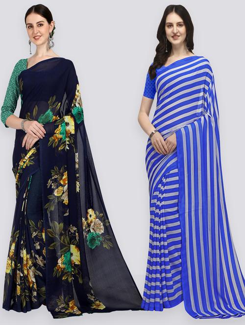 pack of 2 multi colored combo saree with blouse - 21406225 - Very Small Image - 1