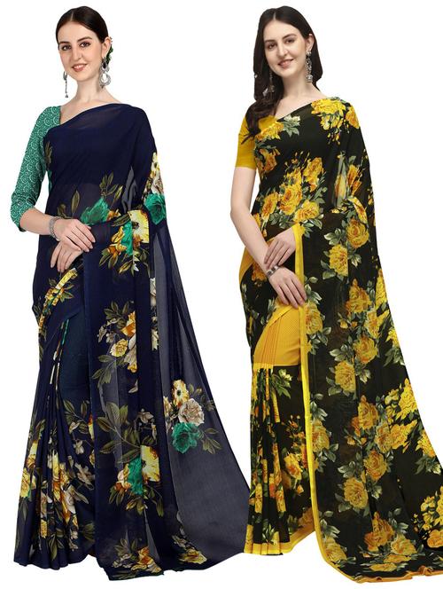 pack of 2 multi colored combo saree with blouse - 21406226 - Very Small Image - 1