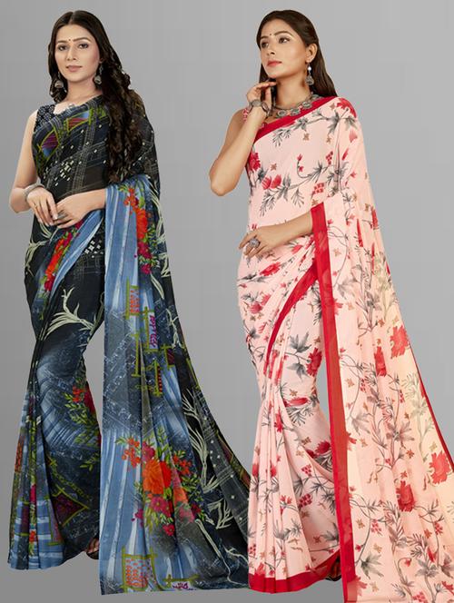 pack of 2 multi colored combo saree with blouse - 21406232 - Very Small Image - 1