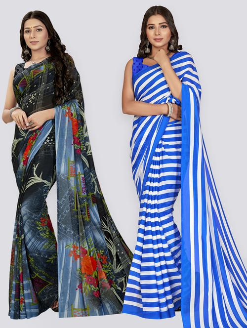 pack of 2 multi colored combo saree with blouse - 21406235 - Very Small Image - 1