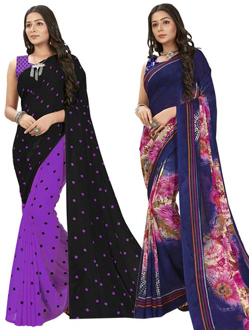 pack of 2 multi colored combo saree with blouse - 21406236 - Very Small Image - 1