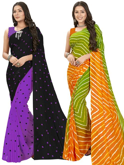 pack of 2 multi colored combo saree with blouse - 21406237 - Very Small Image - 1