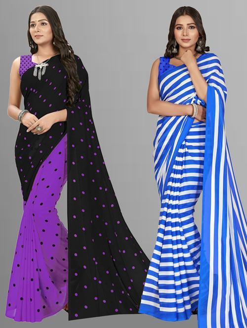 pack of 2 multi colored combo saree with blouse - 21406238 - Very Small Image - 1